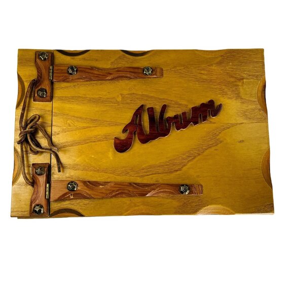 Vintage Wooden Photo Family Album With Hinged Cover U Scrapbook - Picture 1 of 7